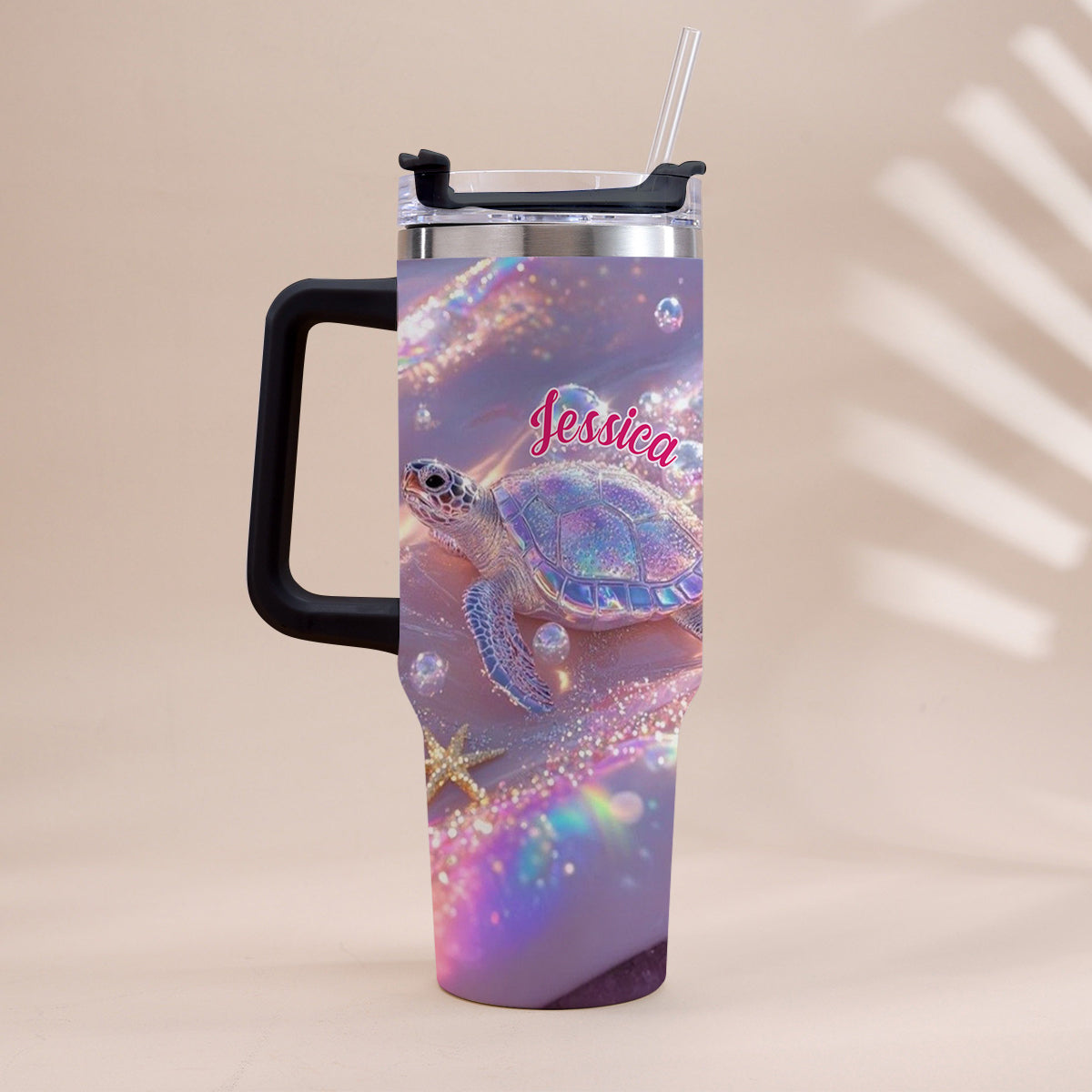 Sparkling Turtle - Personalized Turtle Tumbler With Handle