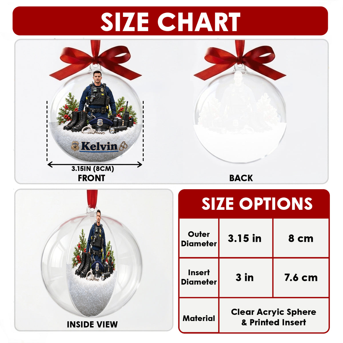 Merry Christmas - Personalized Police Officer Acrylic Ball Ornament