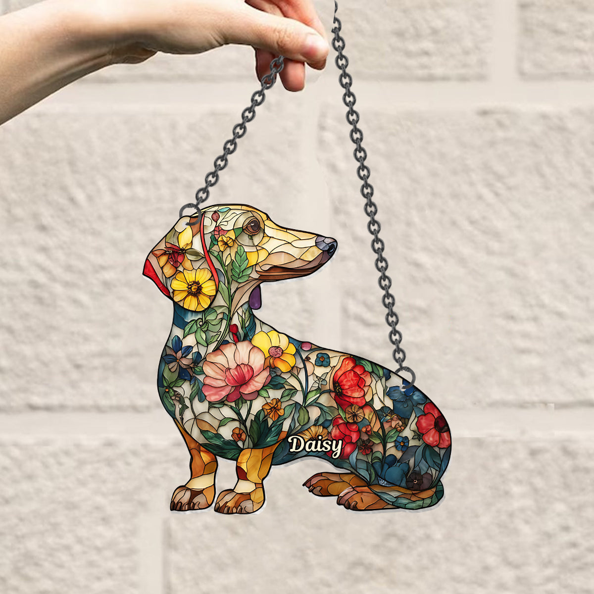 Floral Dogs - Personalized Dog Window Hanging Suncatcher Ornament