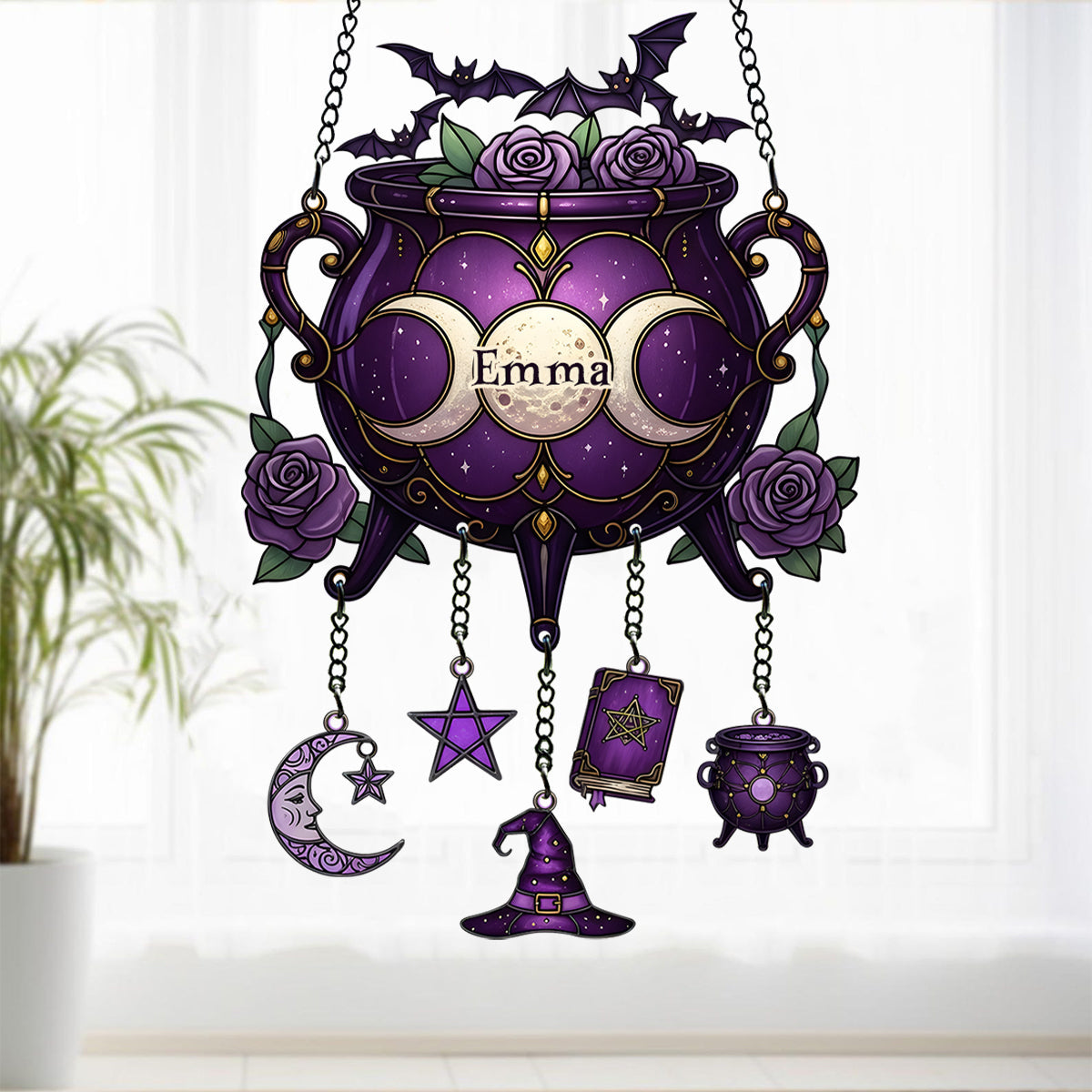 Magical Witch Tools - Personalized Witch Window Hanging Suncatcher With Charms