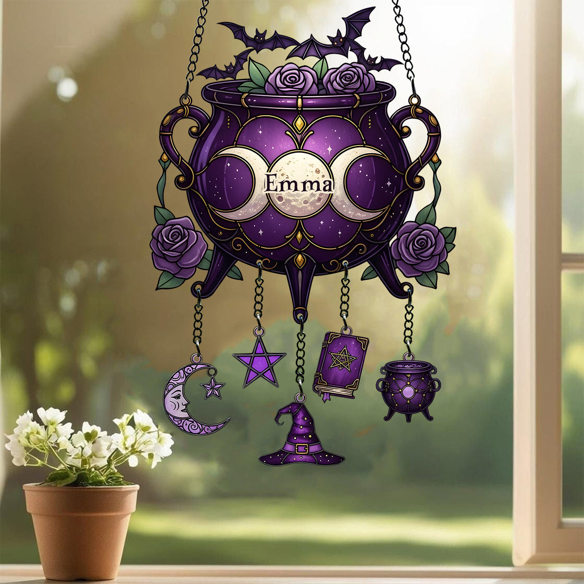 Magical Witch Tools - Personalized Witch Window Hanging Suncatcher With Charms