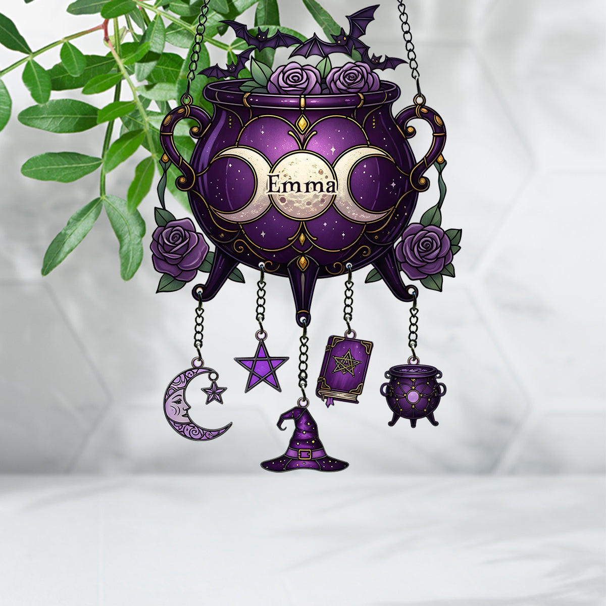 Magical Witch Tools - Personalized Witch Window Hanging Suncatcher With Charms