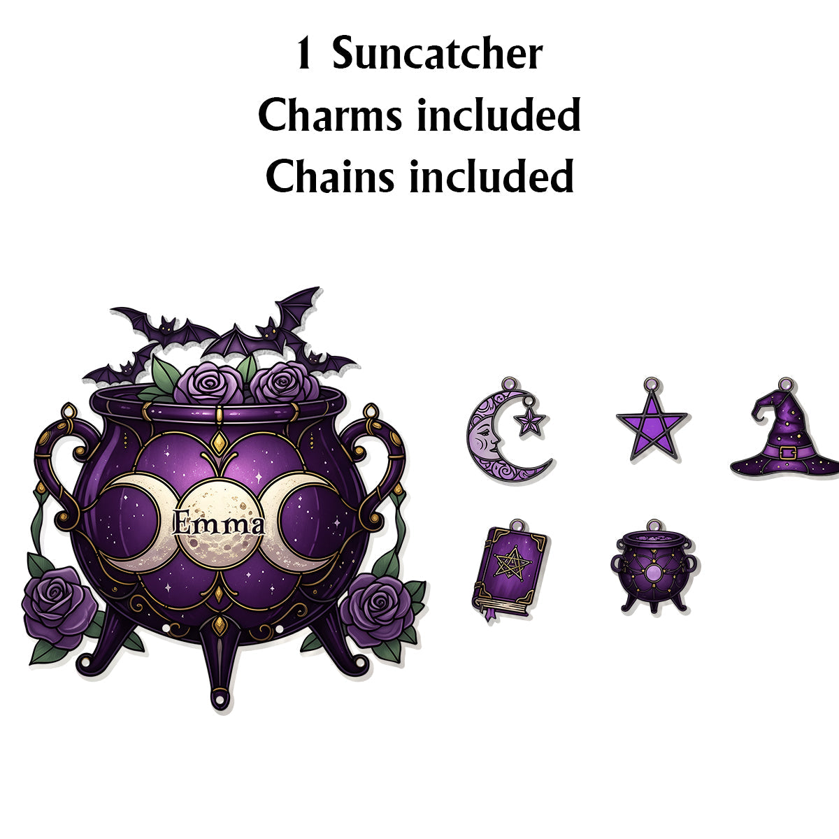 Magical Witch Tools - Personalized Witch Window Hanging Suncatcher With Charms