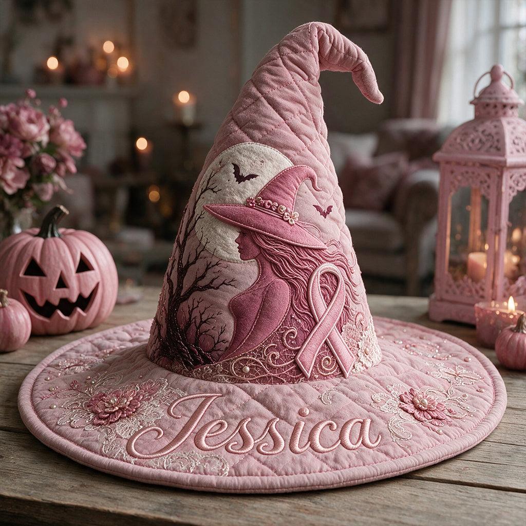 Pink Witch - Personalized Breast Cancer Awareness Quilt Witch Hat