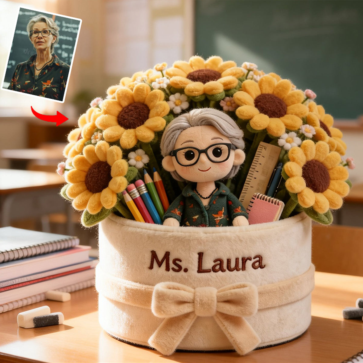 Teacher Plush Bouquet - Personalized Teacher Premium Faux Fur Pillow