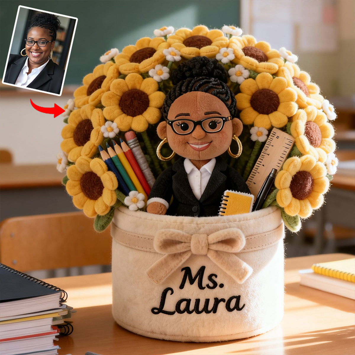 Teacher Plush Bouquet - Personalized Teacher Premium Faux Fur Pillow