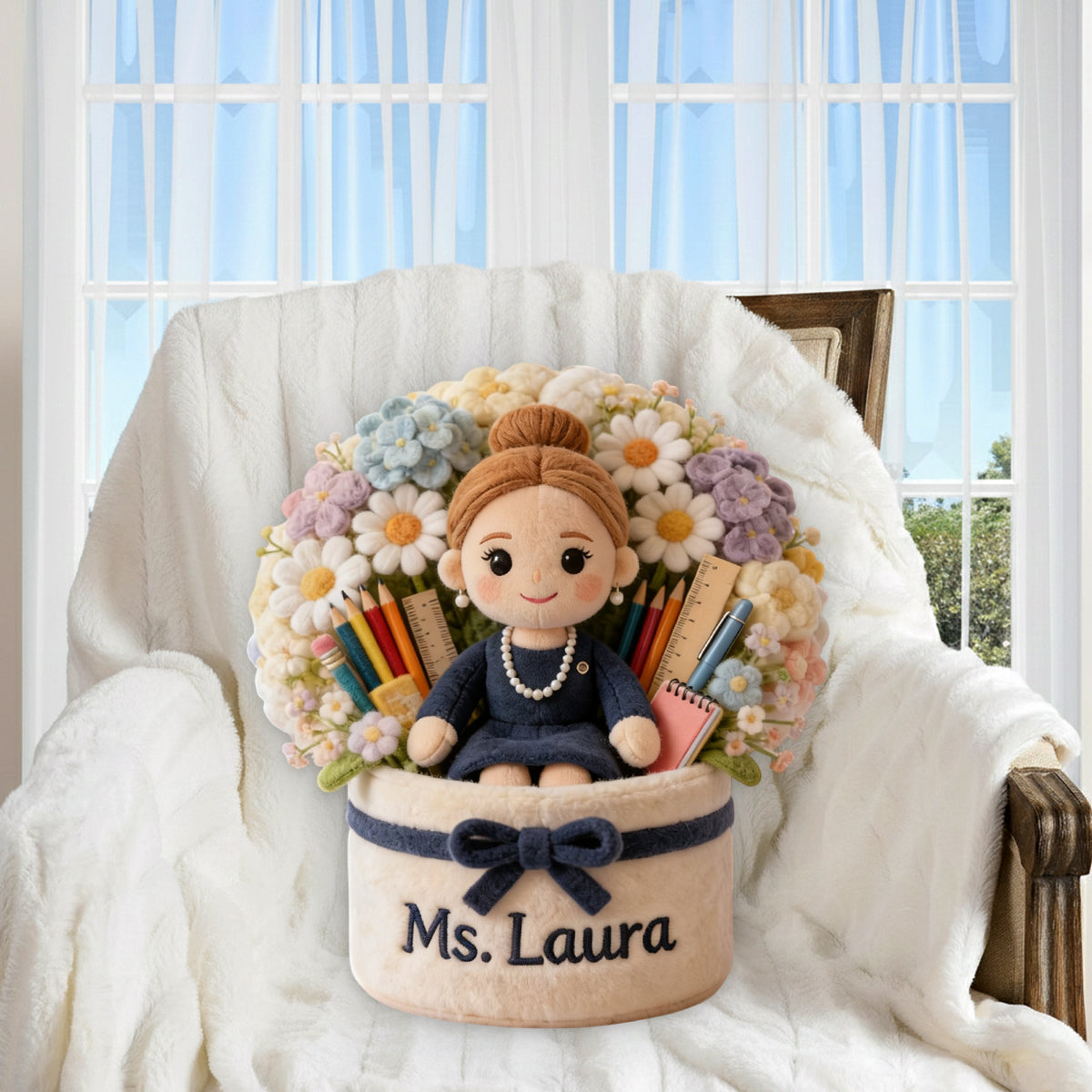 Teacher Plush Bouquet - Personalized Teacher Premium Faux Fur Pillow