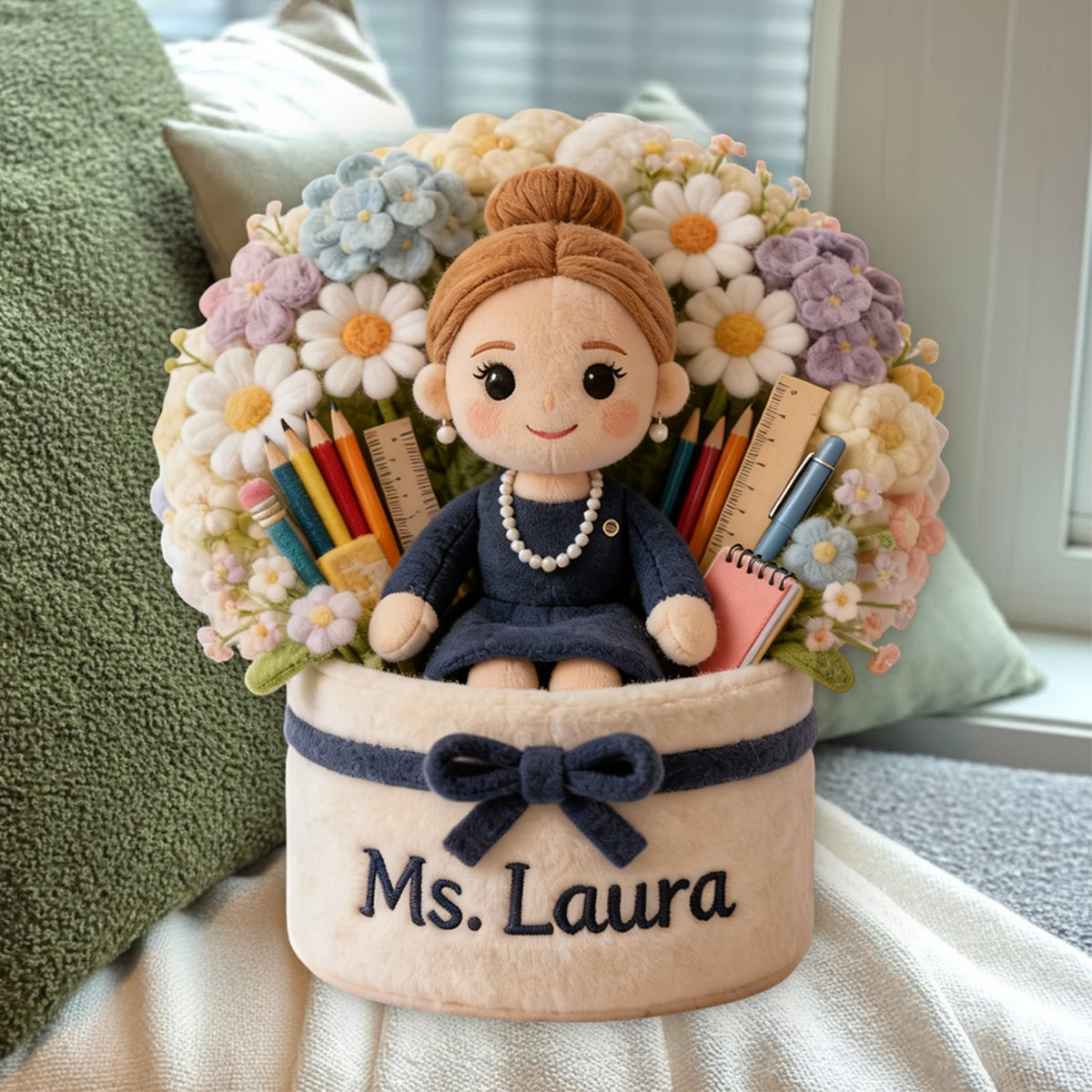 Teacher Plush Bouquet - Personalized Teacher Premium Faux Fur Pillow