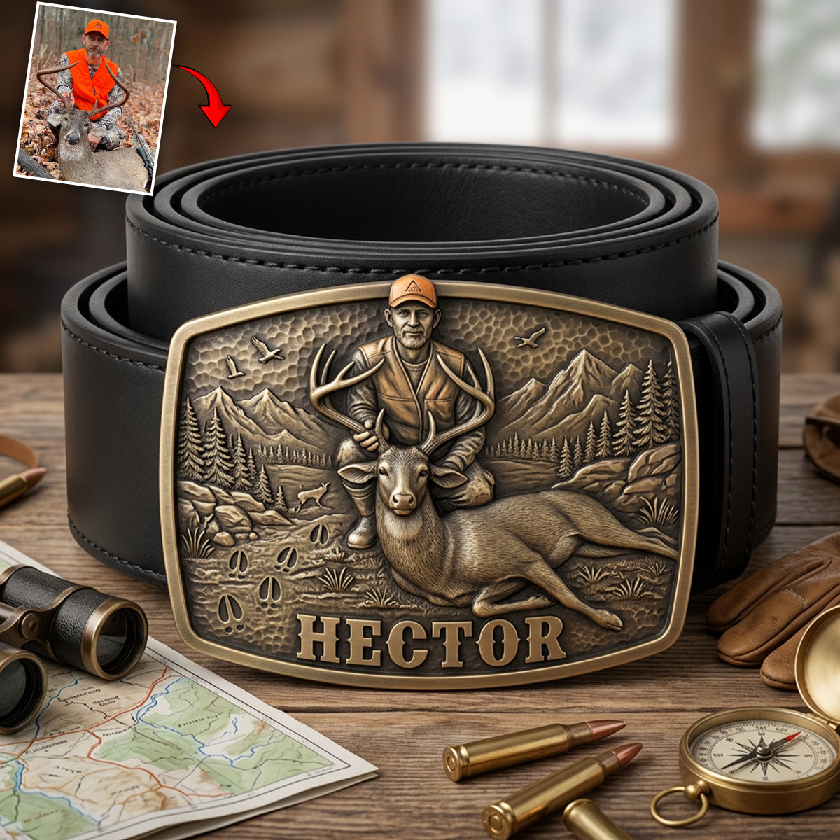 Custom Initial Name Letter Hunting Lover - Personalized Hunting Leather Belt With Shaped Buckle