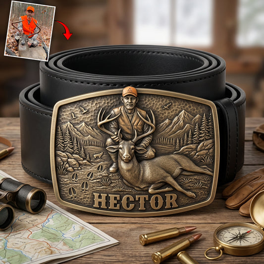 Custom Initial Name Letter Hunting Lover - Personalized Hunting Leather Belt With Shaped Buckle