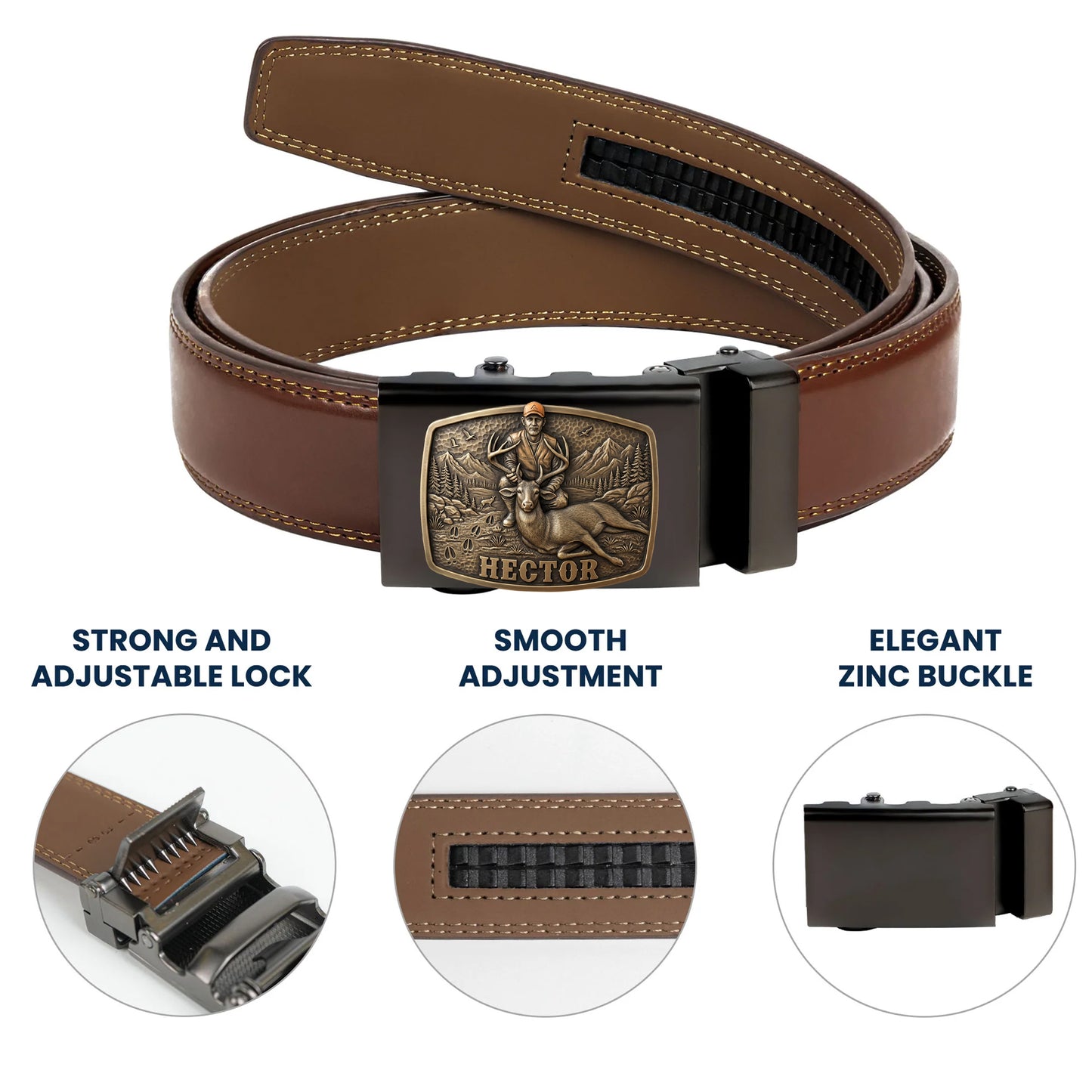 Custom Initial Name Letter Hunting Lover - Personalized Hunting Leather Belt With Shaped Buckle