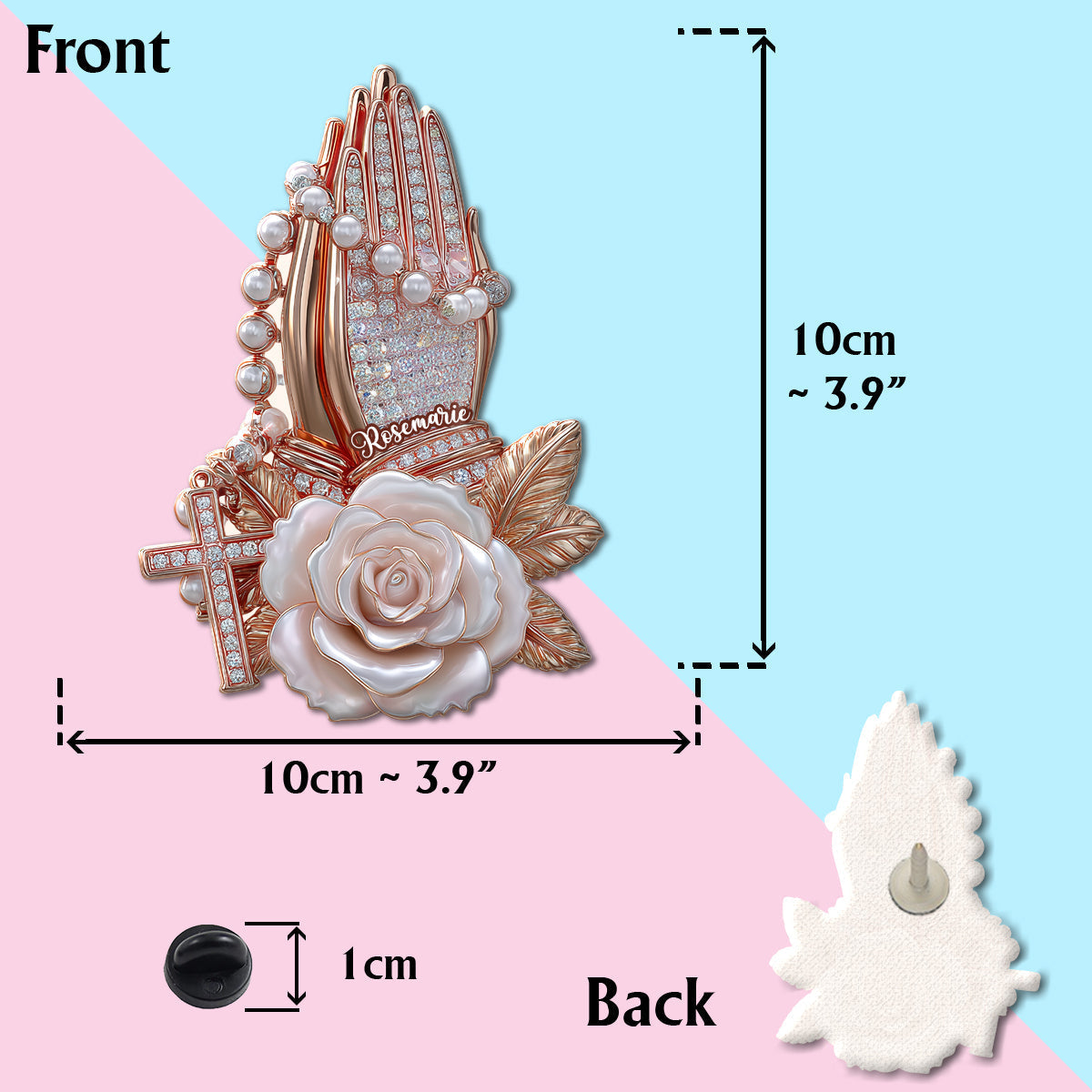 Praying Hands With Roses - Personalized Christian Pin