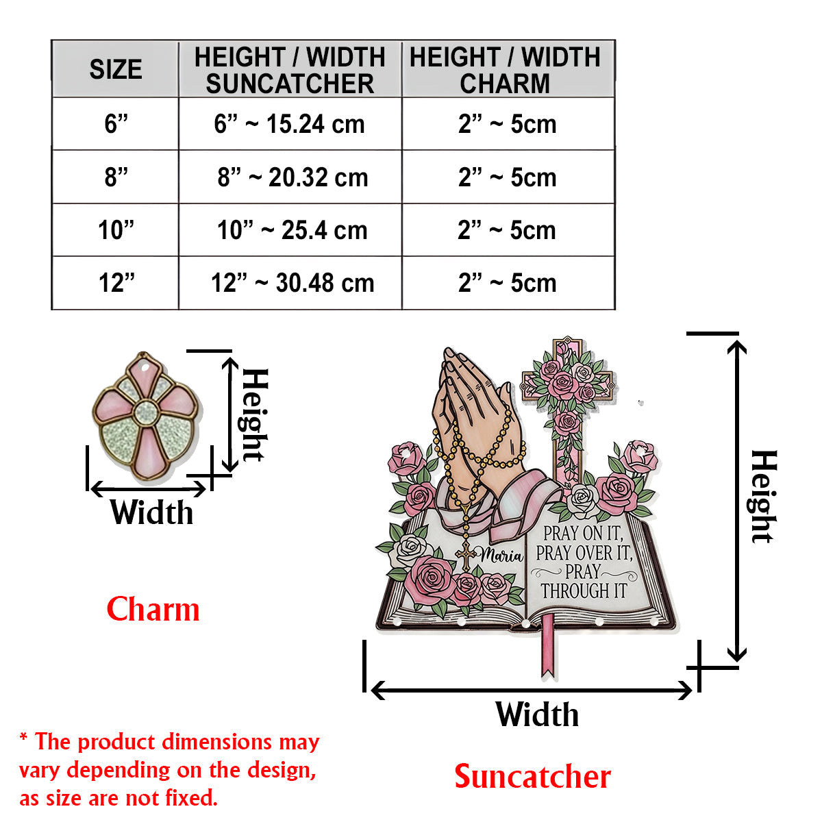 Pray On It Pray Over It Pray Through It - Personalized Christian Window Hanging Suncatcher With Charms