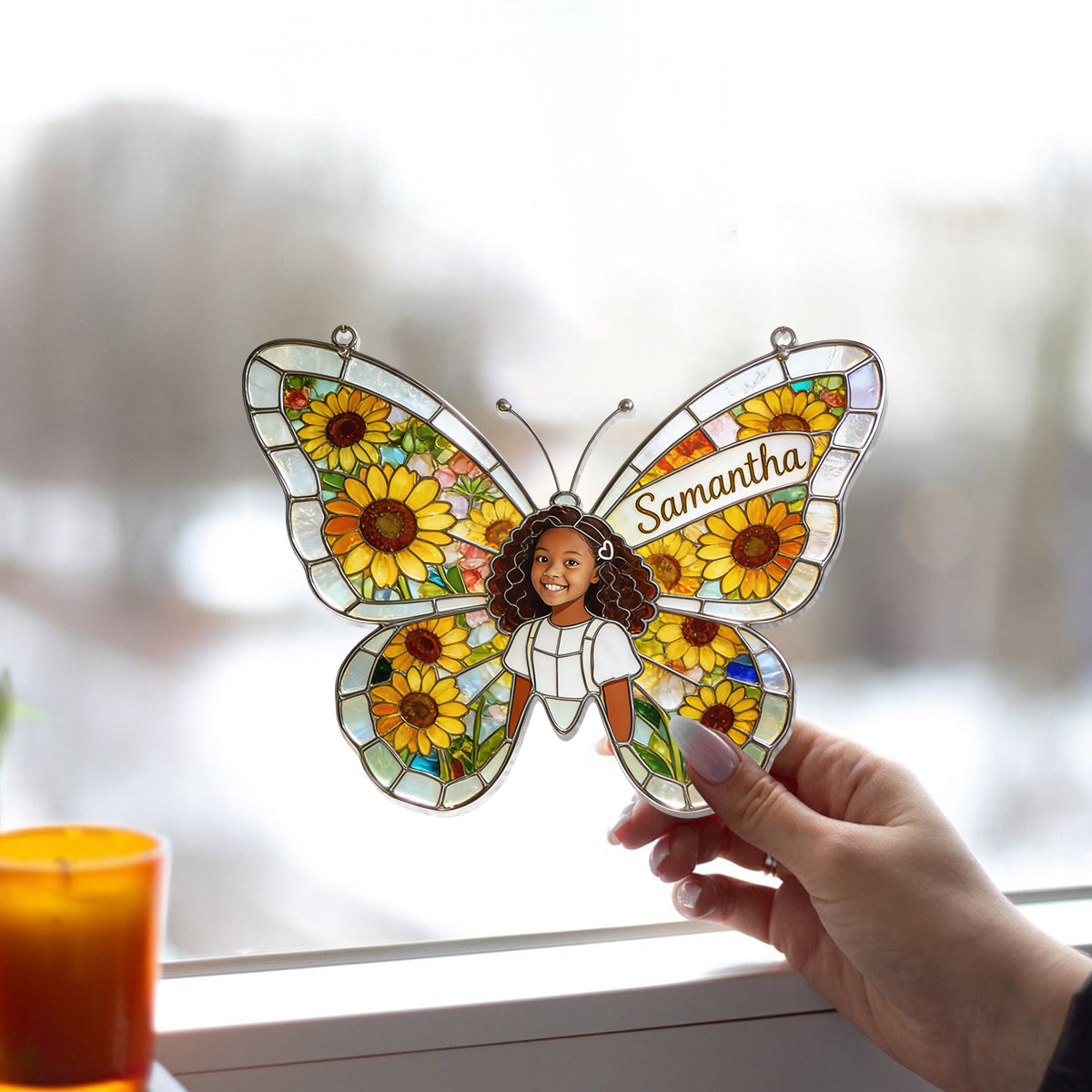 Butterfly Birth Month Flower - Personalized Birth Month Flower Window Hanging Suncatcher Ornament