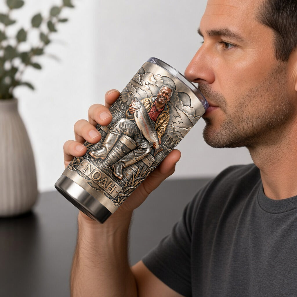 Fisherman With Big Fish - Personalized Fishing Tumbler