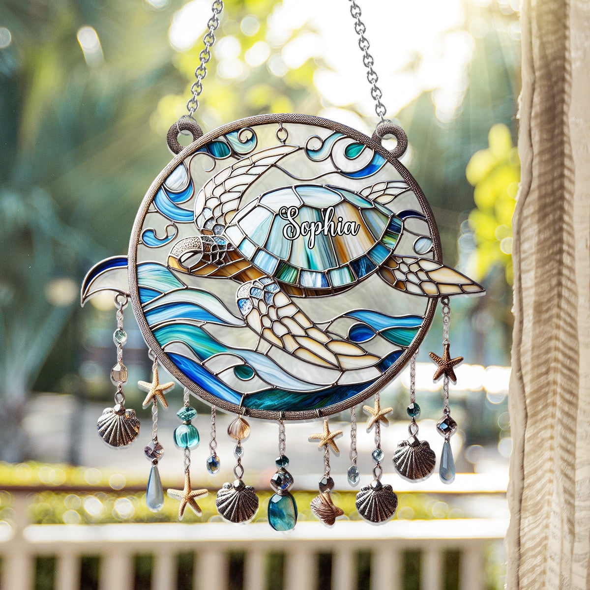 Beautiful Turtle - Personalized Turtle Window Hanging Suncatcher Ornament