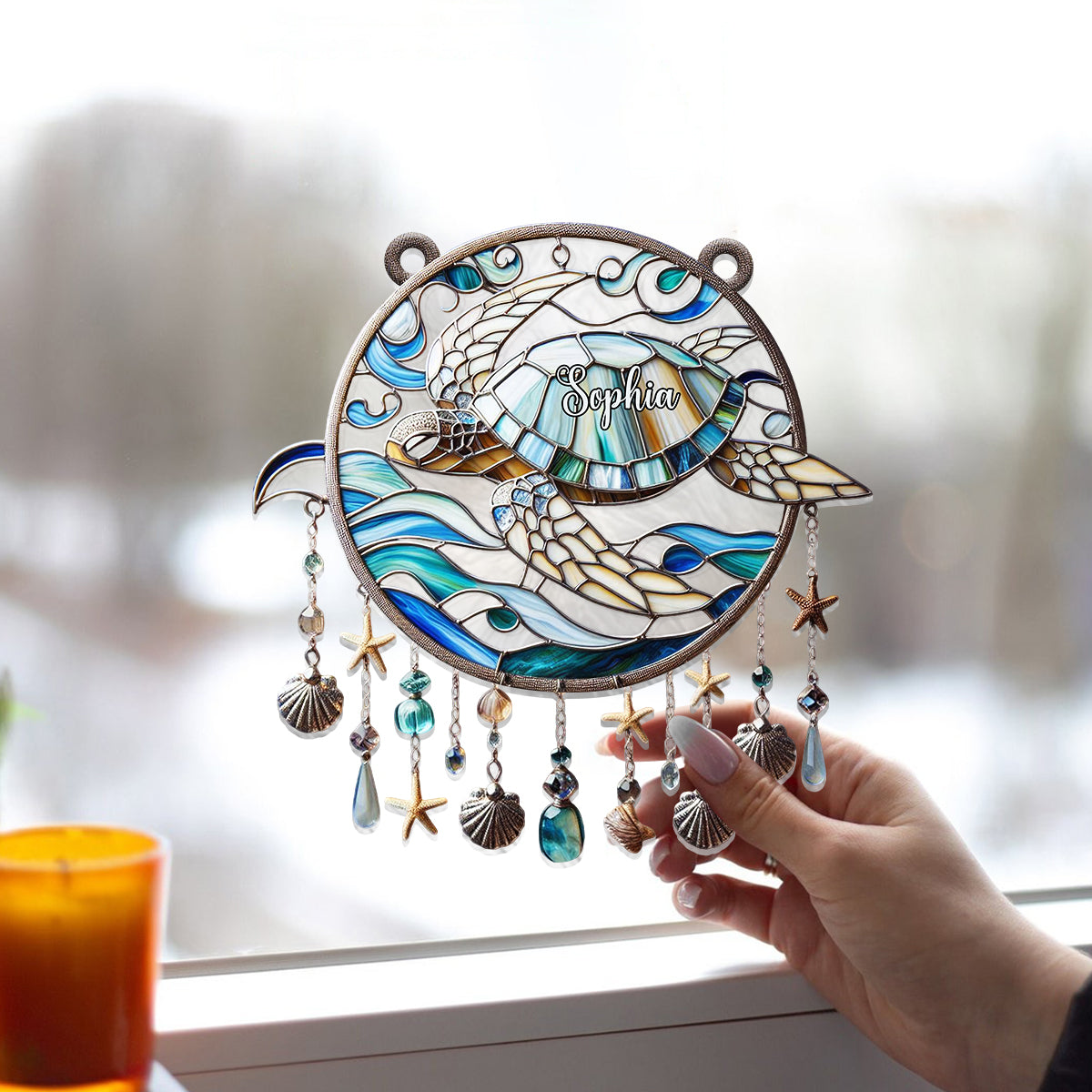 Beautiful Turtle - Personalized Turtle Window Hanging Suncatcher Ornament