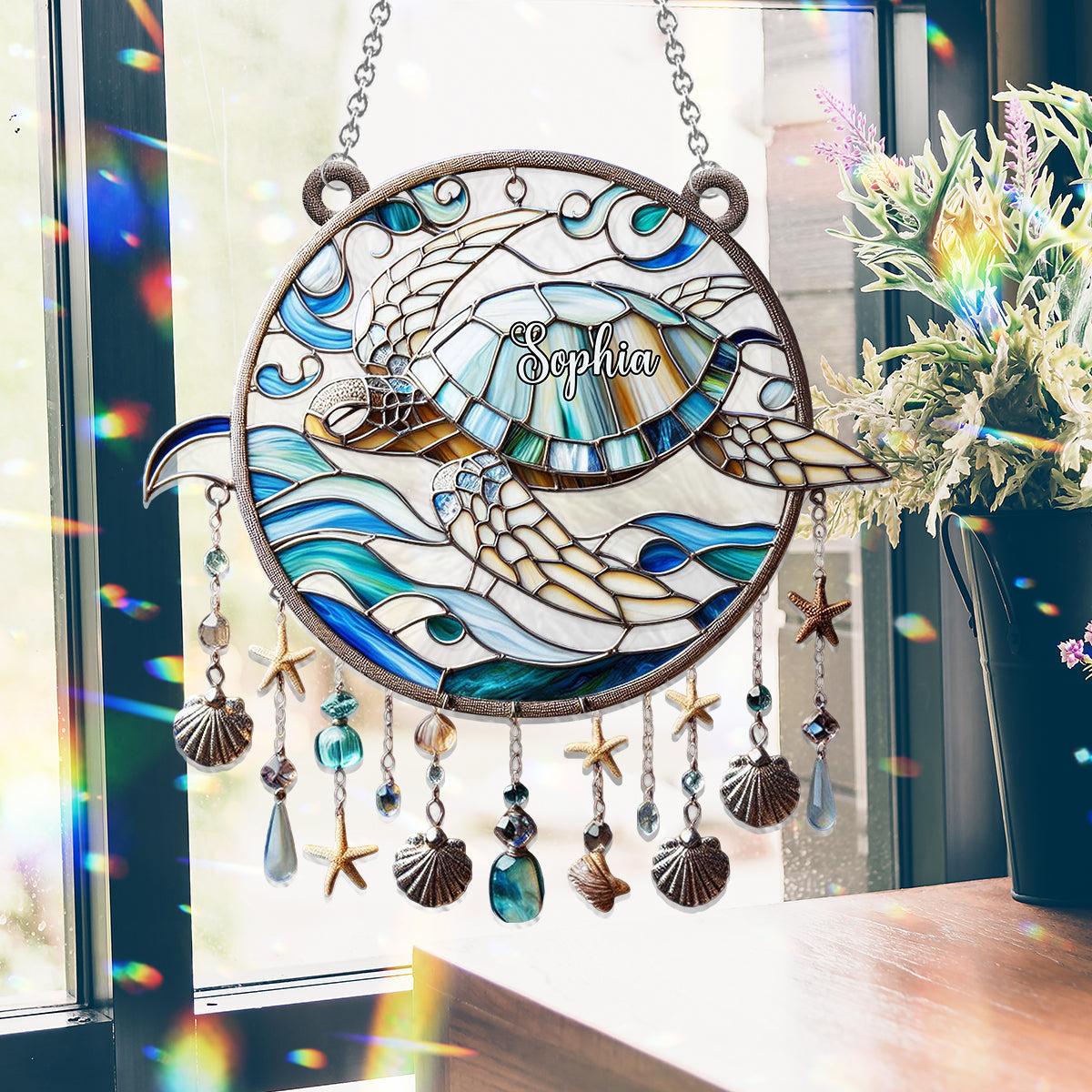 Beautiful Turtle - Personalized Turtle Window Hanging Suncatcher Ornament
