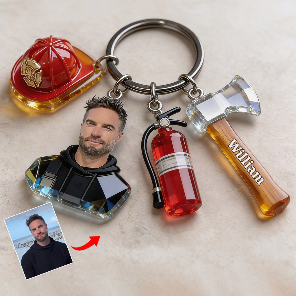 Custom Any Photo - Personalized Firefighter Keychain With Charms