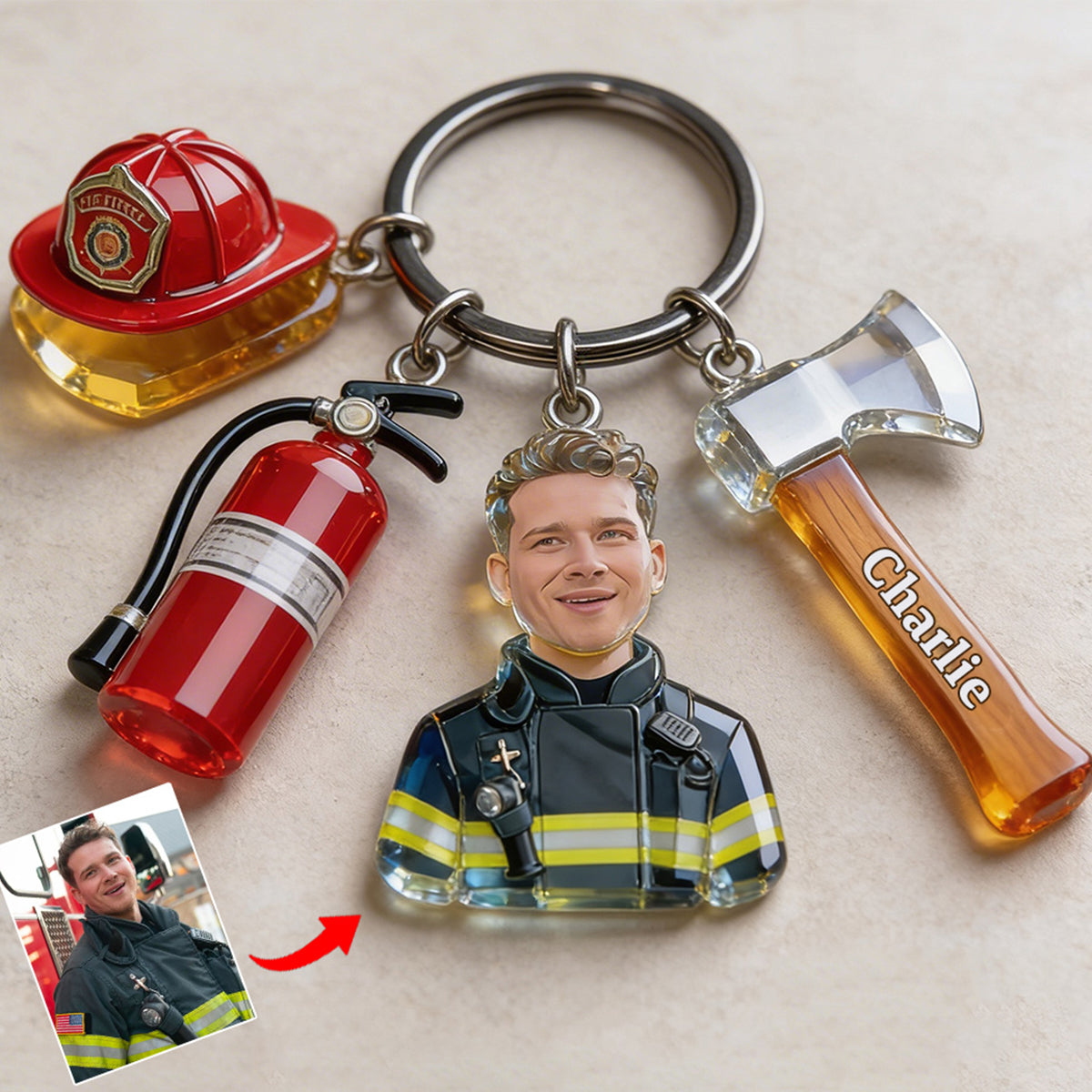 Custom Any Photo - Personalized Firefighter Keychain With Charms