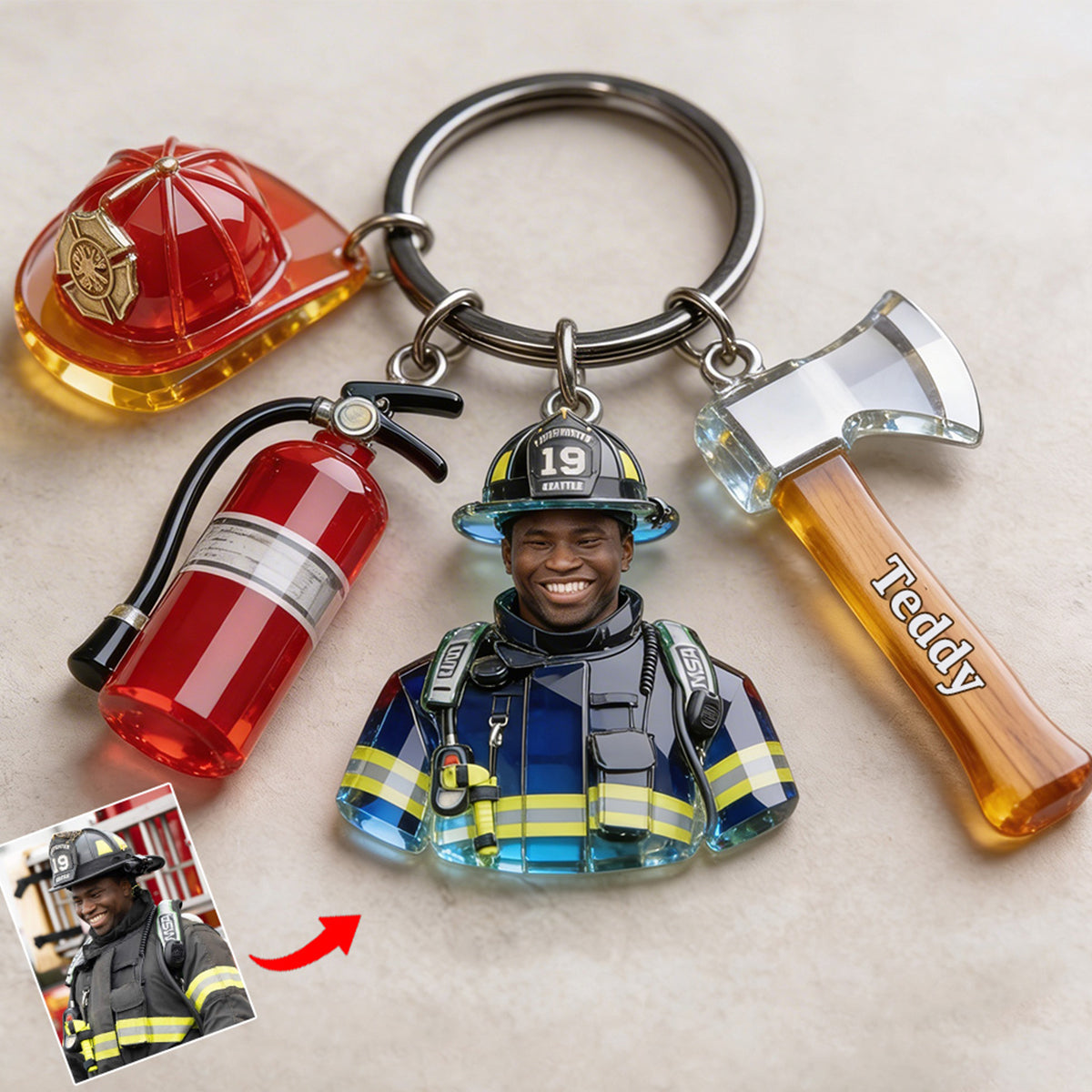 Custom Any Photo - Personalized Firefighter Keychain With Charms