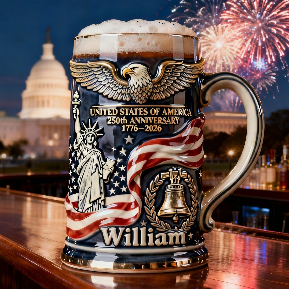 USA 250th Anniversary - Personalized Patriot Beer Stein