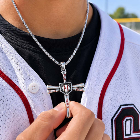 Love God, Play Baseball - Personalized Baseball Shaped Metal Pendant Necklace