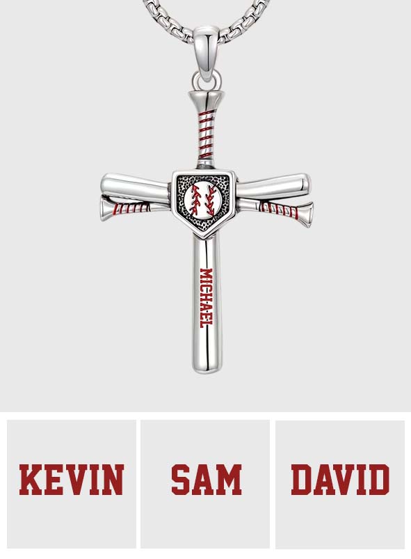 Love God, Play Baseball - Personalized Baseball Shaped Metal Pendant Necklace