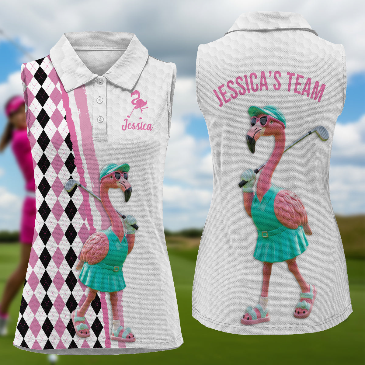 Flamingo Golf - Personalized Golf Sleeveless Polo Shirt