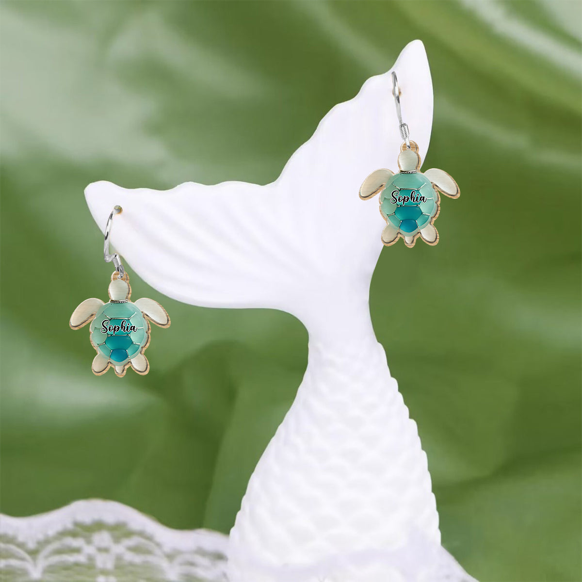 Sea Glass Turtle - Personalized Turtle Earrings
