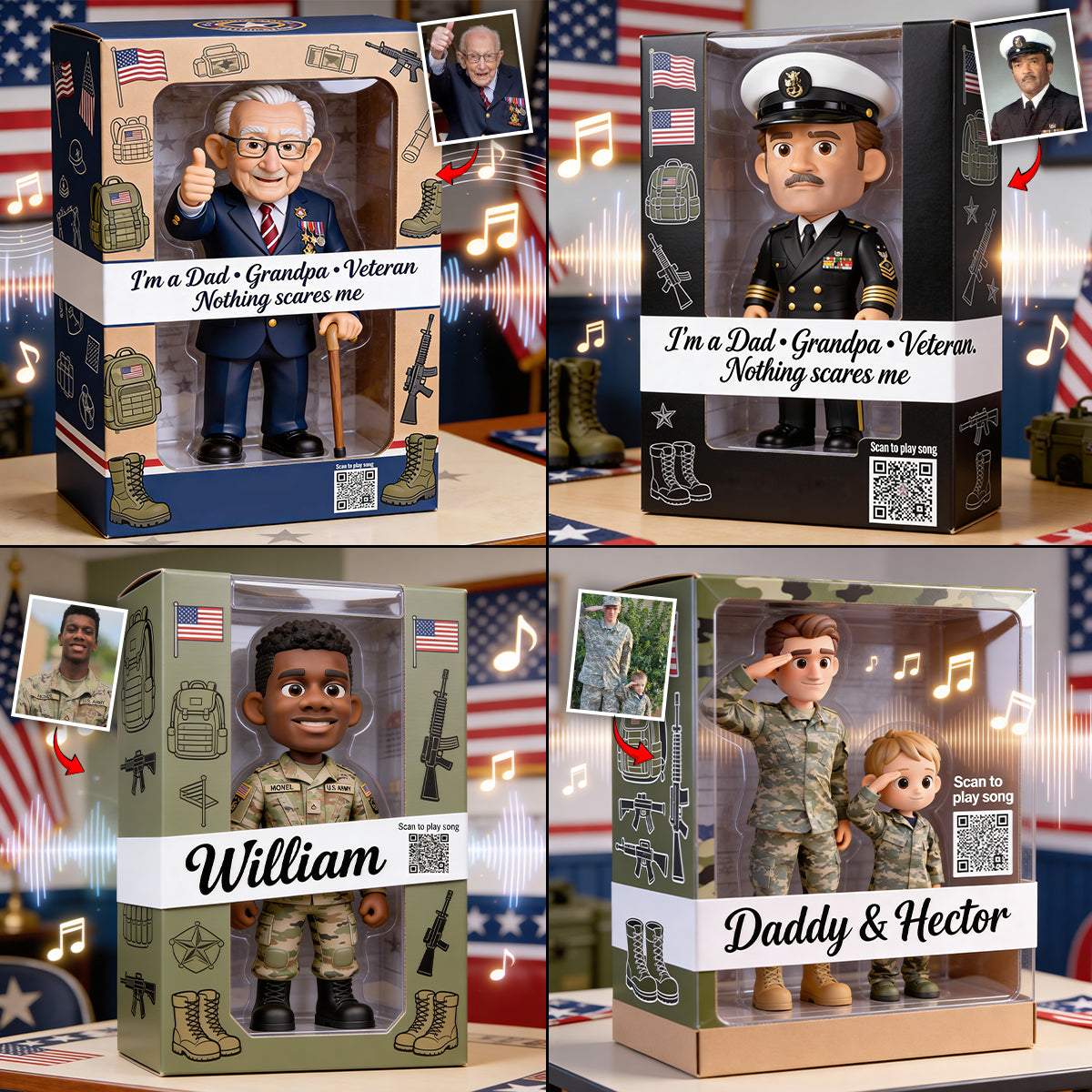 Military Pride Family Toy Figure - Personalized Veteran Custom Shaped Acrylic Plaque