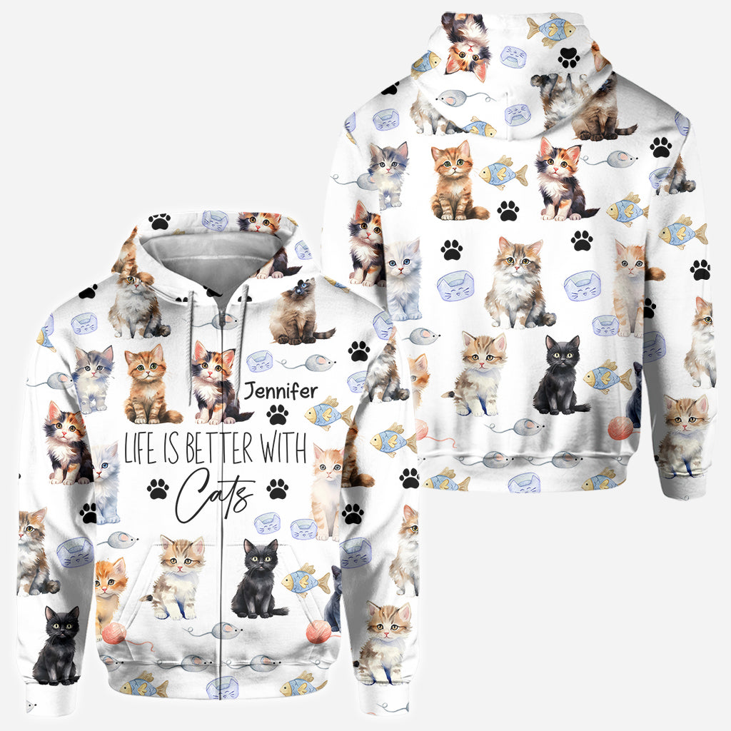 Life Is Better With Cats - Personalized Cat All Over Shirt