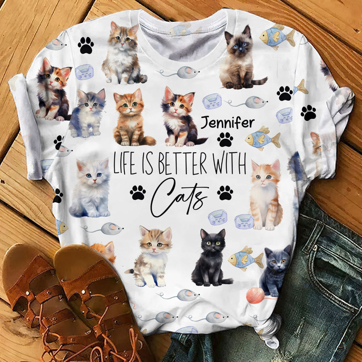 Life Is Better With Cats - Personalized Cat All Over Shirt