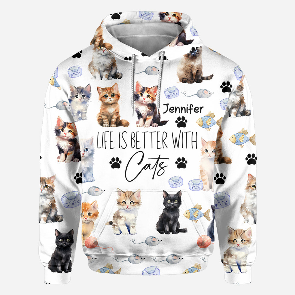 Life Is Better With Cats - Personalized Cat All Over Shirt