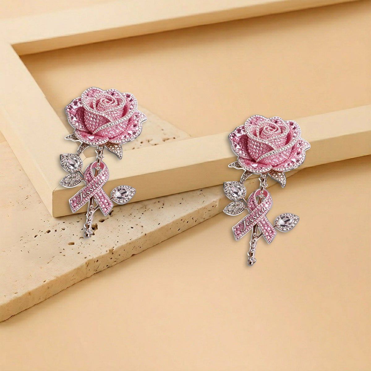 Strong Like A Rose With Thorns - Personalized Breast Cancer Awareness 3D Embossed Enamel Pin