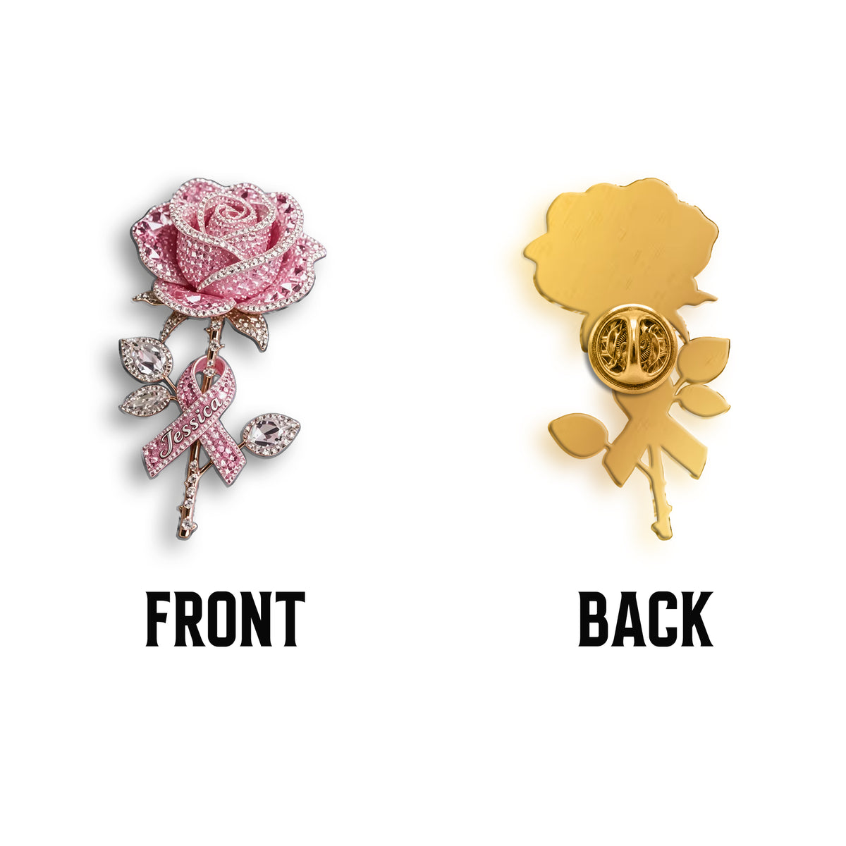 Strong Like A Rose With Thorns - Personalized Breast Cancer Awareness 3D Embossed Enamel Pin