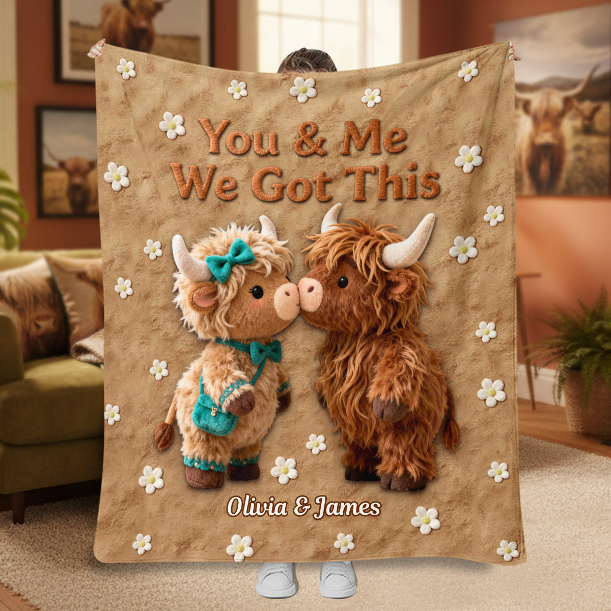 You & Me We Got This - Personalized Highland Cow Blanket