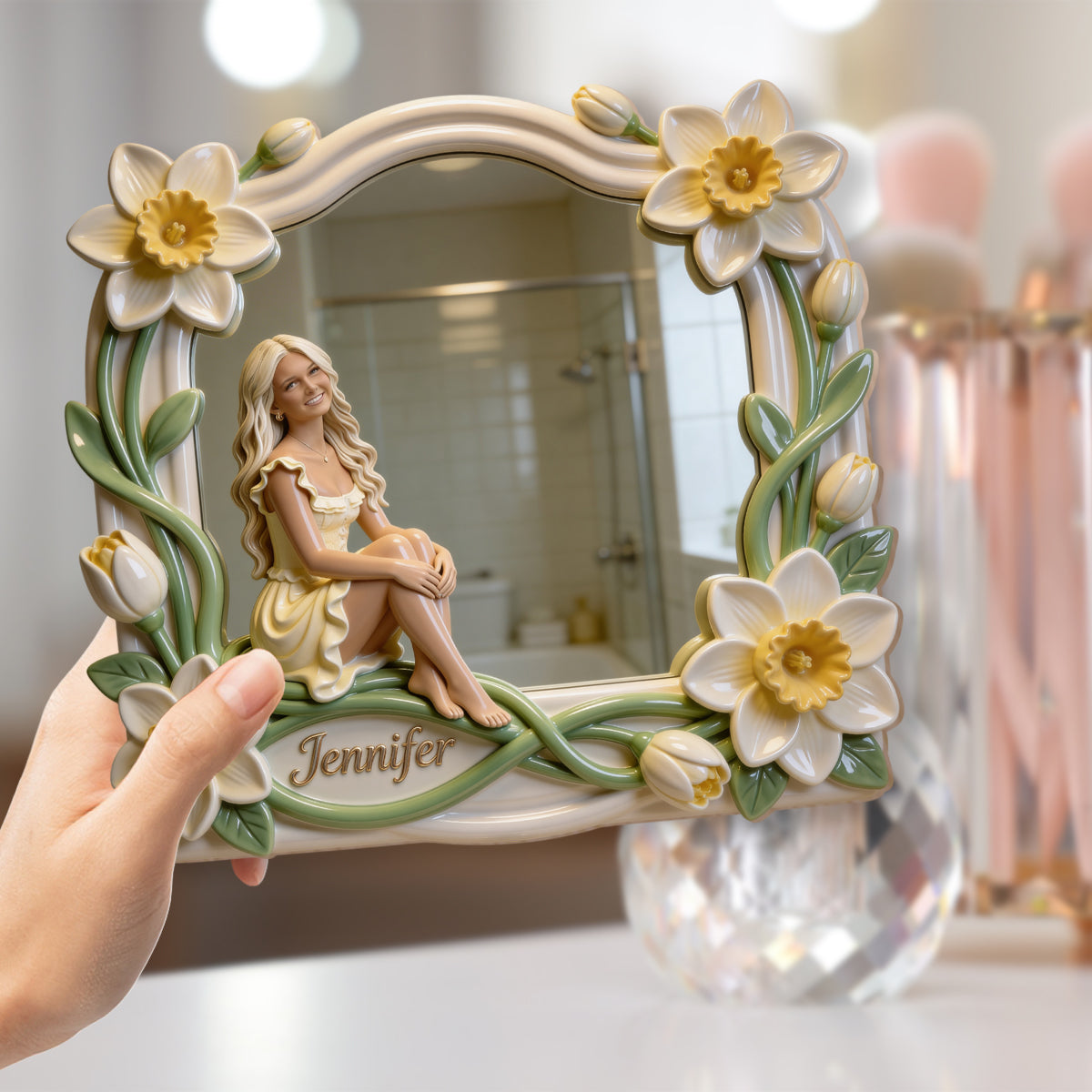 Custom Any Photo And Flower - Personalized Self Love Wall Hanging Mirror