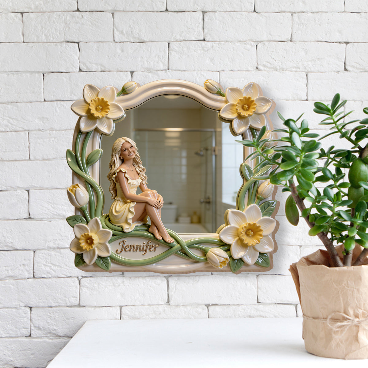 Custom Any Photo And Flower - Personalized Self Love Wall Hanging Mirror