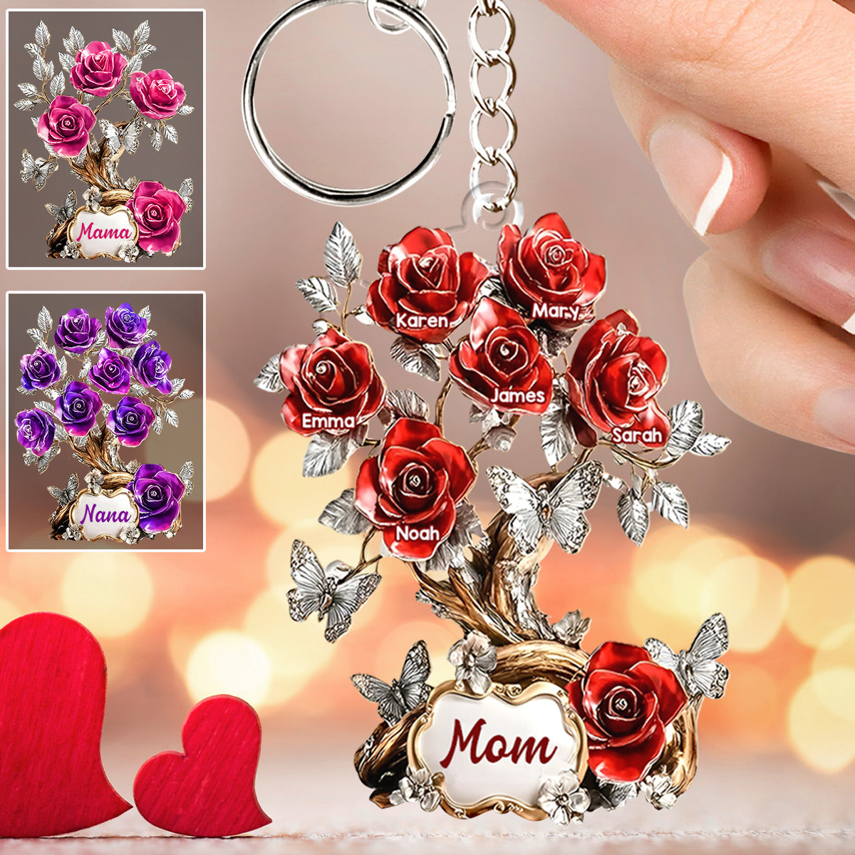 Flowers For Mom Grandma - Personalized Mother Keychain