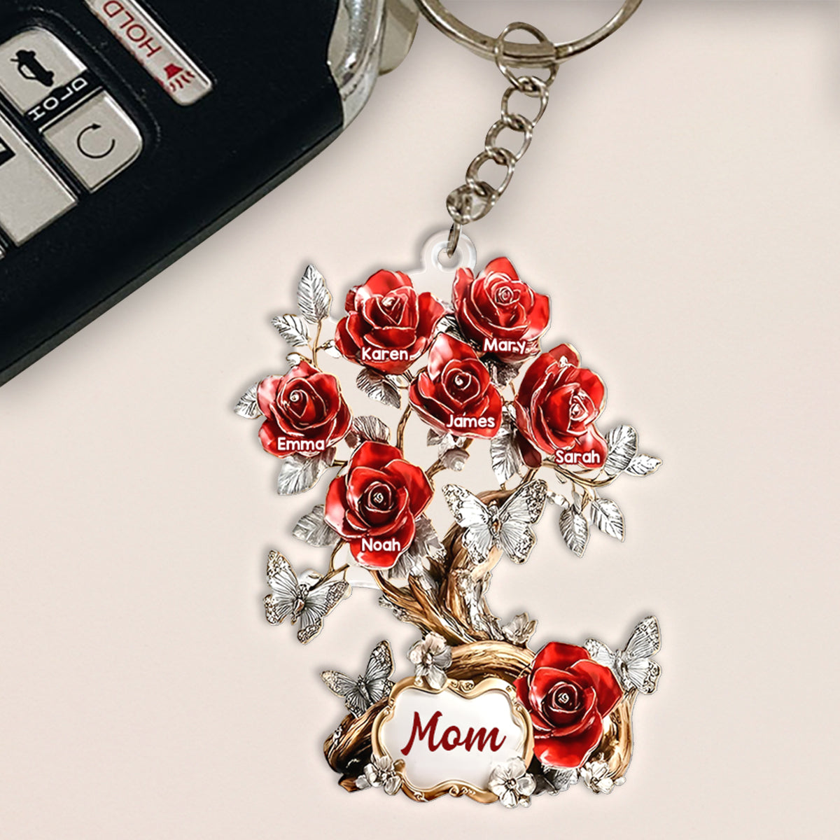 Flowers For Mom Grandma - Personalized Mother Keychain