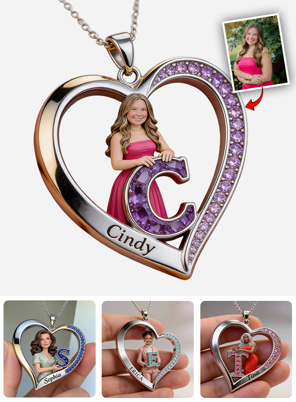 Custom Any Photo Birthstone Style Initial Name Letter - Personalized Birth Stone Shaped Metal Pendant Necklace