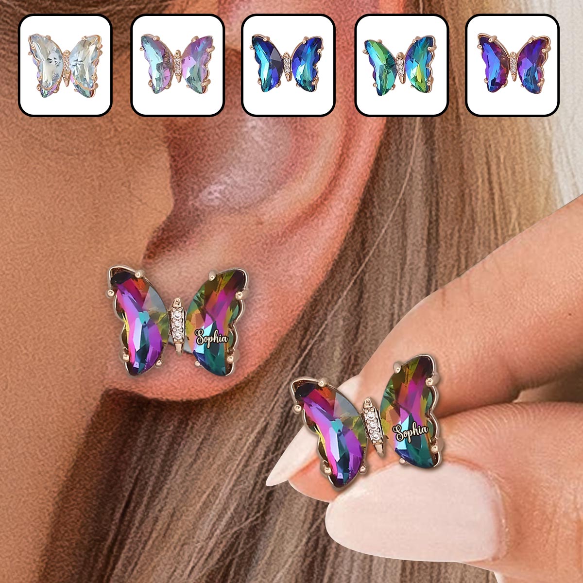 Float Like A Butterfly - Personalized Butterfly Stud Earrings
