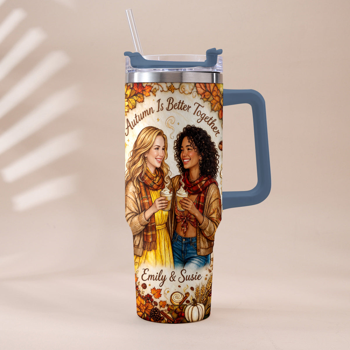 Autumn Is Better Together - Personalized Bestie Tumbler With Handle