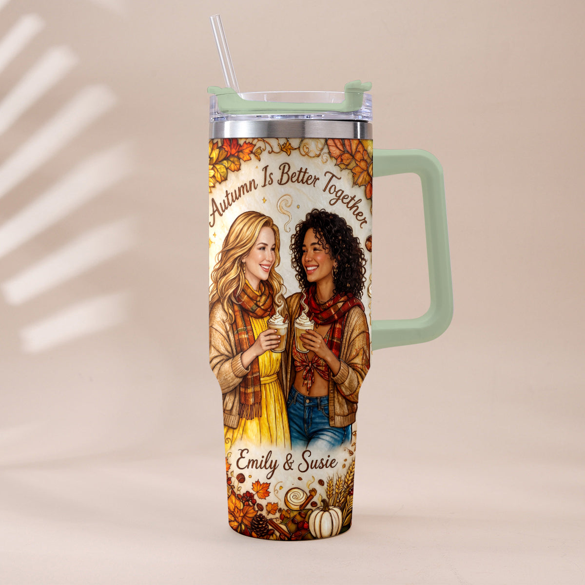 Autumn Is Better Together - Personalized Bestie Tumbler With Handle