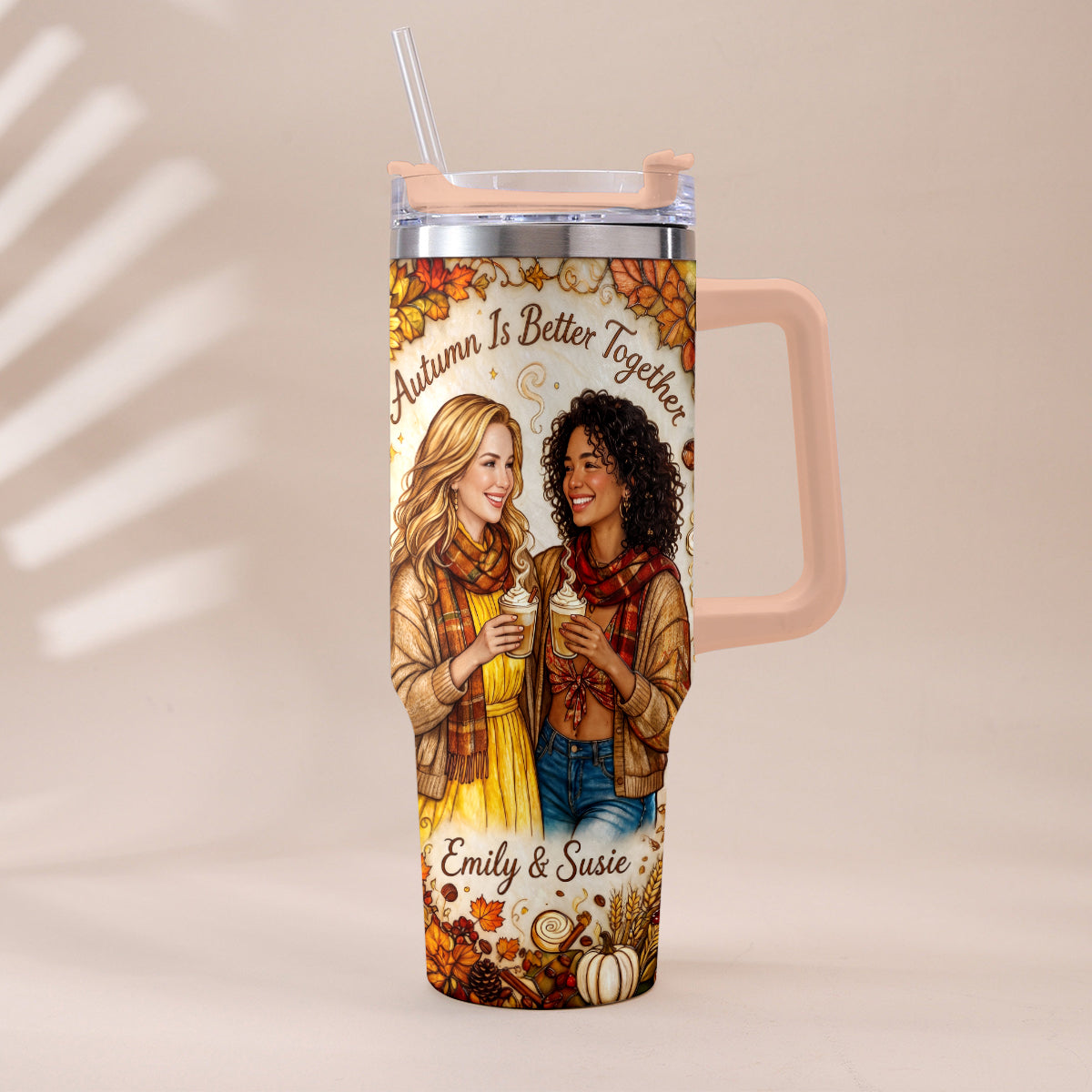 Autumn Is Better Together - Personalized Bestie Tumbler With Handle