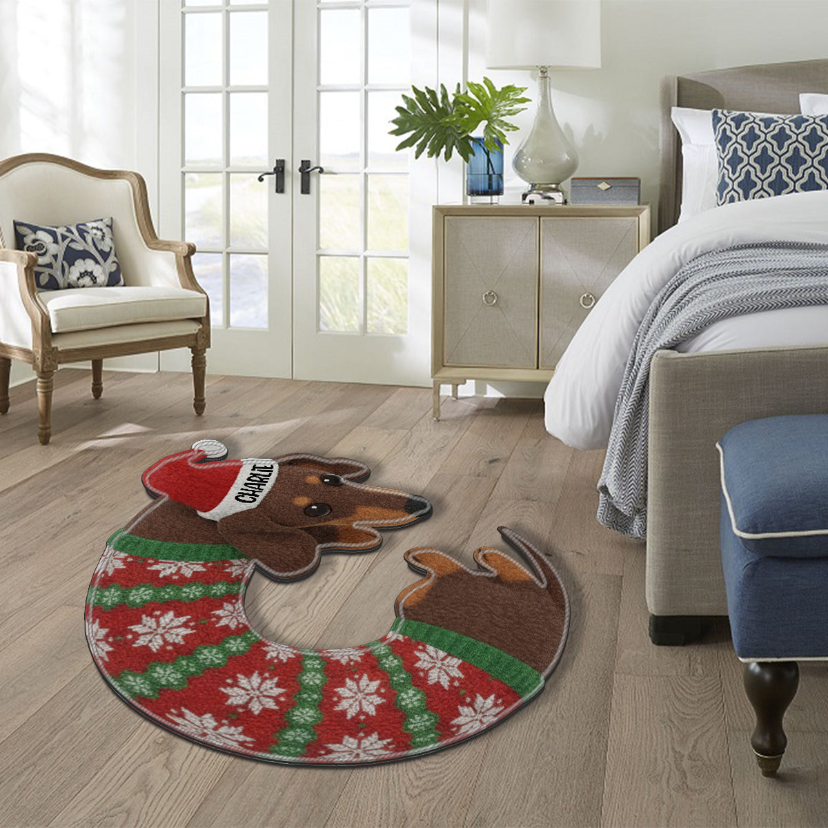 Cute Dachshund Christmas Tree Skirt - Personalized Dachshund Non-Slip Tufted Rug