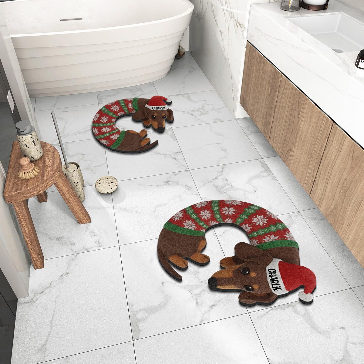 Cute Dachshund Christmas Tree Skirt - Personalized Dachshund Non-Slip Tufted Rug