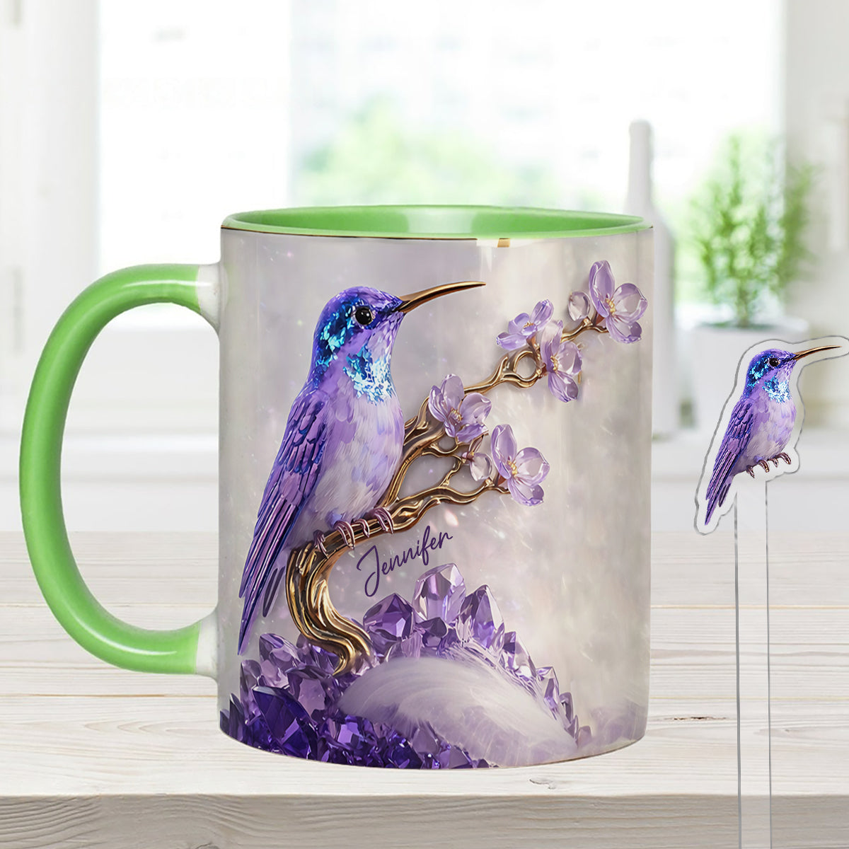 Stunning Hummingbird - Personalized Hummingbird Set Accent Mug with Acrylic Stirrers