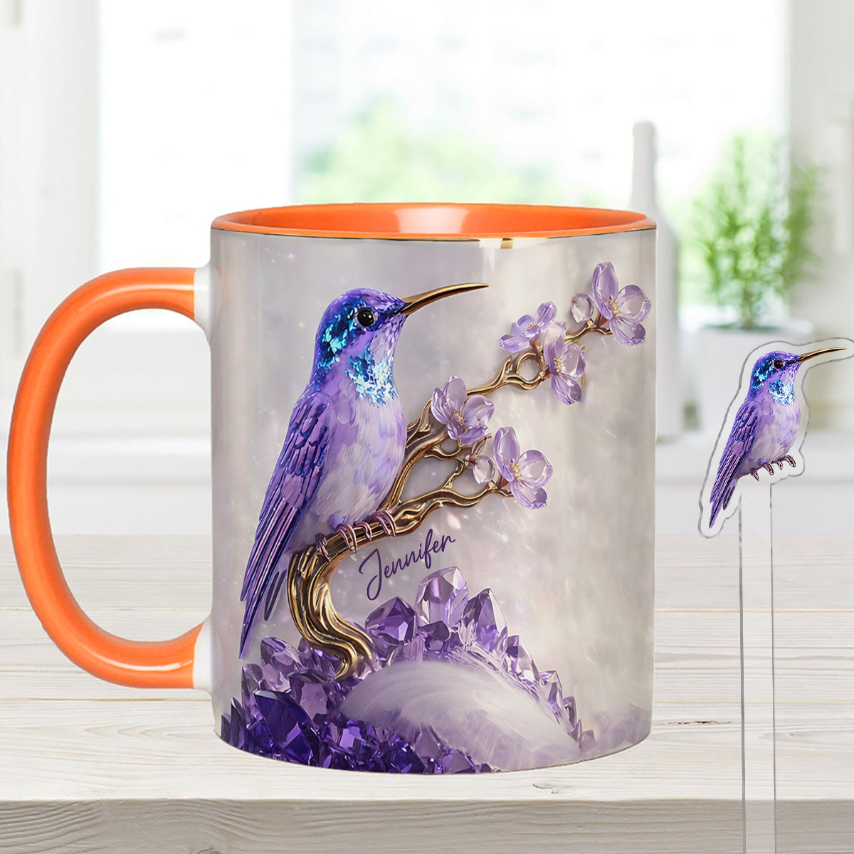 Stunning Hummingbird - Personalized Hummingbird Set Accent Mug with Acrylic Stirrers